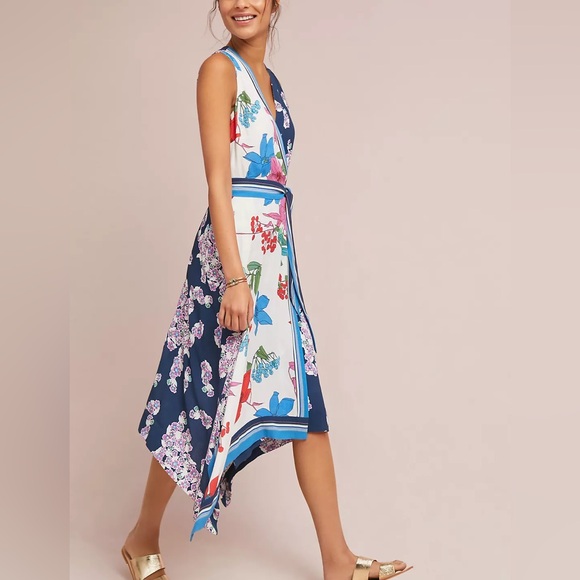 Maeve Anthropologie Midi Dress Asymmetrical Floral Blossom Bohemian - Picture 1 of 13
